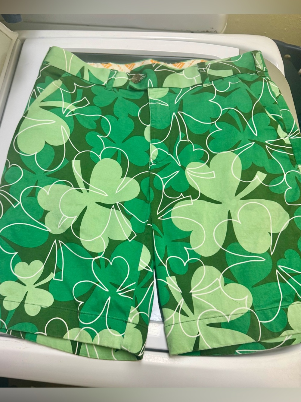 Loudmouth Green Clover-Leaf Printed Shorts with Yellow Liner Logo